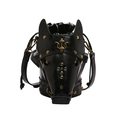 Unique horse head shoulder bag in black leather with studs and iris metal hardware - Black