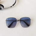 Oversized square sunglasses with blue gradient lenses and thin gold metal frames - Silver Frame Gradient Blue Lens