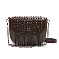 Dunkelbraune Satteltasche aus Leder mit Metallnieten und Kettenfransen auf der Klappe - Braun