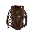 Brown leather horse head crossbody bag with brass rivets and lily flower metal accents - Brown