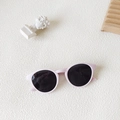 Pink round frame sunglasses for kids with dark grey lenses and minimalist style - Purple Frame Grey Lens