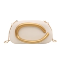 White leather evening bag with large gold metal C-handle and fine snake chain strap - White