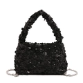 Sac à main nuage à paillettes noires avec bandoulière chaîne argentée, style tendance 2025 - Noir