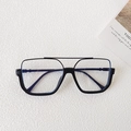 Gafas de sol cuadradas negras extragrandes con detalle retro de doble puente metálico - Marco Negro con Borde Plateado