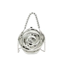 Silver mirror rose evening bag with beaded handle and metal chain shoulder strap - Pearl Handle Included / Silver