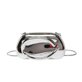 Silver metallic seashell evening bag with mirror finish, round handle and chain strap - Silver