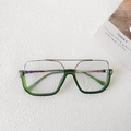Retro oversized square sunglasses with translucent green frames and golden double bridge - Silver-rimmed Transparent Green