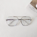 Oversized square transparent sunglasses with metal double bridge and retro frame - Silver Frame Transparent Frame