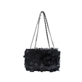 Borsa a tracolla alla moda con grandi paillettes nere, catena argento e chiusura a patta - Nero