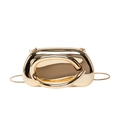 Polished gold metallic shell clutch bag with stylish circular ring handle and chain - Gold
