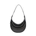 Sac croissant noir avec rivets punk argentés et bandoulière réglable en similicuir chic - Noir