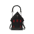 Gothic house-shaped handbag with red lattice windows and silver cross detail - Red