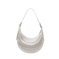 Sac hobo blanc à rivets argentés avec design punk moderne en similicuir lisse et élégant - Blanc