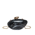 Irregular acrylic clutch bag in black and white marble pattern with gold pebble clasp - Black (Marble Pattern)