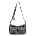 Borsa sottobraccio in denim retrò con tasche cargo e ciondolo a forma di cuore - Blu Denim