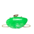 Green marble acrylic clutch bag with golden spherical clasp and fine chain strap - Green (Marble Texture)