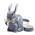Sac bandoulière lapin en jean bleu avec oreilles 3D et détail de nœud papillon blanc - Bleu