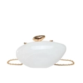 White acrylic marble-pattern egg-shaped evening bag with gold chain and metal clasp - White (Marble Pattern)