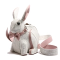 Cute bunny shoulder bag in white distressed leather with pink bow tie and silver hardware - White