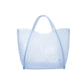 Light blue translucent PVC hollow out beach tote bag with diamond mesh pattern - Clear