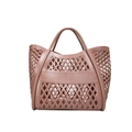 Fashionable hollow-out PVC tote bag for women in dusty pink with diamond lattice pattern - Khaki