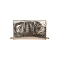 Women's gold pleated envelope clutch bag with thin metal chain strap and top metal bar - Gold