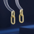 Golden double-loop earrings with crystal pavé and elegant oval chain link design - Gold