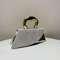 Sac à main chic en strass argentés avec poignée en métal doré au design géométrique unique - Doré