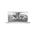 Silver pleated shoulder bag with gold chain strap and metallic finish for women - Silver