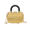 Mini glossy gold acrylic box clutch with a thick black circular handle and chain - Rectangular Box Style (款二)