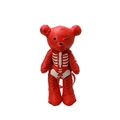 Gothic red leather bear backpack with white skeleton design and stitched details - Red