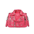 Borsa a spalla rosa acceso stile giacca di pelle con borchie floreali e strass - Rosa Rossa