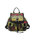 Women's colorful snakeskin backpack with rivet decor and metal buckle on white background - Yellow