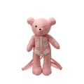 Pink teddy bear backpack with white skeleton print and gothic cross-stitch details - Pink