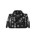 Retro black biker jacket crossbody bag with daisy rivets and polished silver hardware - Black