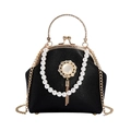 Baroque black leather evening bag with pearls, gold emblem and metal tassel detail - Pendant Black