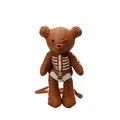 Brown teddy bear backpack featuring white skeleton print and punk style stitching - Brown