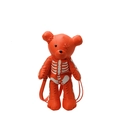Unique orange bear backpack with white skeleton print and decorative stitching - Orange