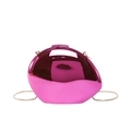 Magenta oval acrylic evening clutch with metallic mirror finish and gold chain strap - Purple