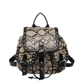 Fashionable khaki snake print mini backpack with silver rivets and buckle closure - Khaki