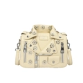 Borsa a tracolla stile giacca moto color crema con rivetti floreali e cristalli - Bianco Sporco