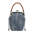 Borsa in denim con chiusura a scatto, accenti di diamanti e telaio in metallo - Celeste