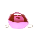 Glossy pink oval evening shell bag with mirror finish and detachable gold chain strap - Pink