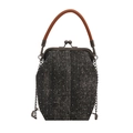 Borsa retrò in denim con chiusura a scatto, paillettes argento e manico in pelle - Nero