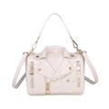 Cream white crossbody bag in motorcycle jacket style with gold zippers and studs - Motorcycle Jacket Style (15605) / Off White