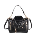Black motorcycle jacket style shoulder bag with gold rivets and crocodile texture - Motorcycle Jacket Style (15605) / Black