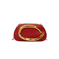 Elegant red leather evening bag with large gold C-ring buckle and chain shoulder strap - Red