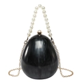 Pochette de soirée en forme d'œuf à texture marbre noir avec poignée en perles - Noir (Motif Marbré)