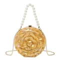 Elegante borsa da sera a fiore dorato con manico di perle e catena in metallo oro - Giallo