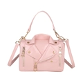 Pink croc-embossed biker jacket style crossbody bag with gold-tone hardware and rivets - Motorcycle Jacket Style (15605) / Pink